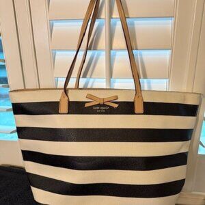 Kate Spade black & white strip with bow tote